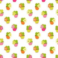 Seamless pattern with cactuses in bright colorful pots vector