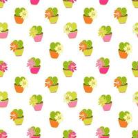 Seamless pattern with cactuses in bright colorful pots vector