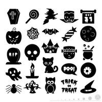 Icon set vector graphic of Halloween elements. Icon in black and white style.