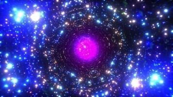 Interstellar flight, time travel jump in purple blue star hyper space tunnel. video