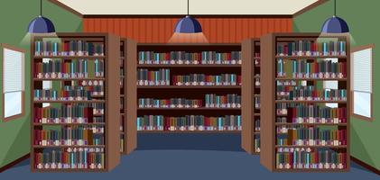 Empty library interior design with bookshelves vector