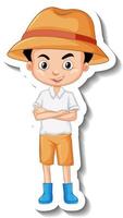 A boy wears hat and boots cartoon character sticker vector