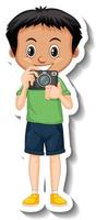 Boy holding camera cartoon character sticker vector