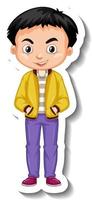 A boy wears bomber jacket cartoon character sticker vector