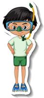 Boy wears snorkeling mask cartoon character sticker vector