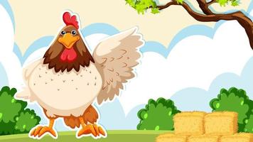 Thumbnail design with chicken on farm background