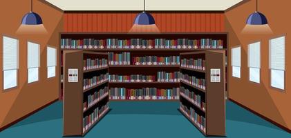 Diseño interior de biblioteca vacía con estanterías. vector