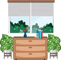 Cabinet with window and plant pot vector