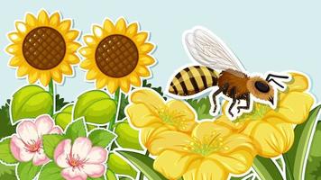 Thumbnail design with a bee in the garden vector