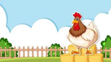 Thumbnail design with chicken on farm background vector