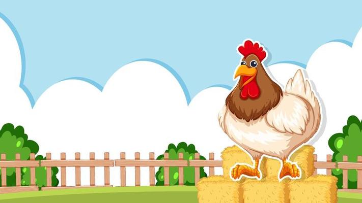 Thumbnail design with chicken on farm background