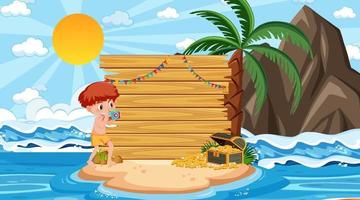 Empty banner template with kids on vacation at the beach daytime scene vector