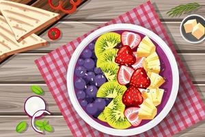 Top view of fruit salad on wooden table vector