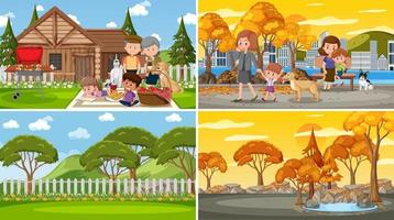 Set of different nature scenes cartoon style vector