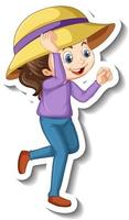 una niña lleva un sombrero pegatina de personaje de dibujos animados vector