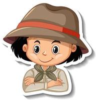 Girl in safari outfit cartoon character sticker vector