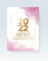 Happy new year 2022 poster or card template with watercolor wash splash vector