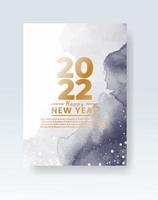 Happy new year 2022 poster or card template with watercolor wash splash vector