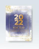 Happy new year 2022 poster or card template with watercolor wash splash vector