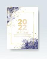 Happy new year 2022 poster or card template with watercolor wash splash vector