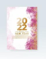 Happy new year 2022 poster or card template with watercolor wash splash vector