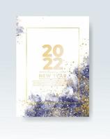 Happy new year 2022 poster or card template with watercolor wash splash vector