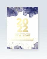 Happy new year 2022 poster or card template with watercolor wash splash vector