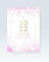 Happy new year 2022 poster or card template with watercolor wash splash vector