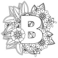 letra b con flor mehndi. adorno decorativo en estilo étnico oriental. página de libro para colorear. vector