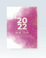 Happy new year 2022 poster or card template with watercolor wash splash vector