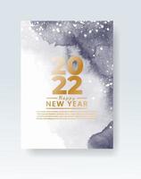 Happy new year 2022 poster or card template with watercolor wash splash vector