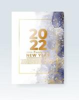 Happy new year 2022 poster or card template with watercolor wash splash vector