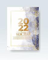 Happy new year 2022 poster or card template with watercolor wash splash vector