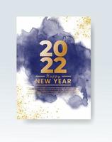 Happy new year 2022 poster or card template with watercolor wash splash vector