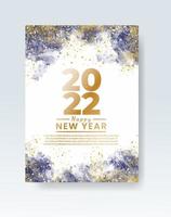 Happy new year 2022 poster or card template with watercolor wash splash vector