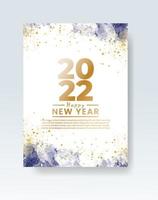 Happy new year 2022 poster or card template with watercolor wash splash vector