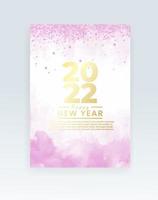 Happy new year 2022 poster or card template with watercolor wash splash vector