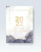 Happy new year 2022 poster or card template with watercolor wash splash vector