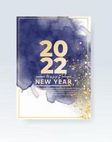 Happy new year 2022 poster or card template with watercolor wash splash vector