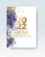 Happy new year 2022 poster or card template with watercolor wash splash vector