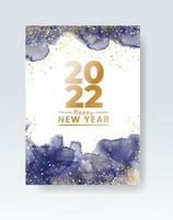 Happy new year 2022 poster or card template with watercolor wash splash vector