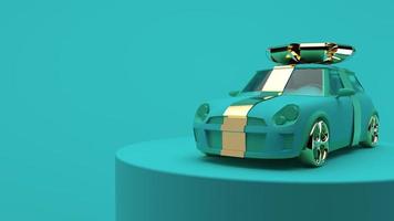 Car gift 3d render in blue background photo