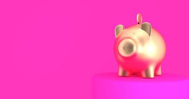 piggy bank 3d render in pink background photo