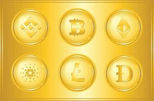 icon set crypto currency button with golden colour vector