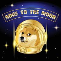 dogecoin a la ilustración de la luna con casco vector