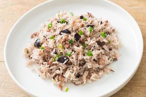 arroz frito con aceitunas chinas y carne de cerdo picada