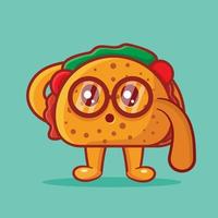 Ilustración de vector de dibujos animados lindo mascota de comida de tacos de nerd aislado