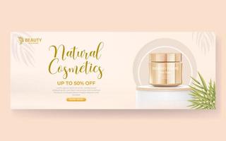 cosmetic banner ads with geometric podium for promotion. vector