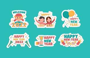 Cute Colorful Sticker of Happy New Year Concept Free Vector