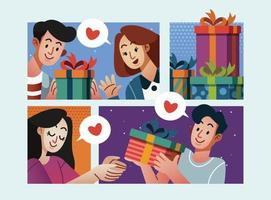 los niños y las niñas están intercambiando regalos vector